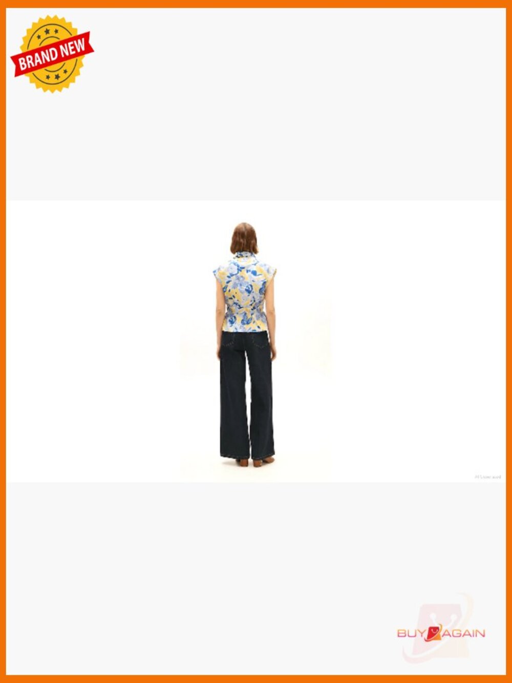 Sleeveless Cotton Button Down Shirt Smocked Waist Peplum Top - Picture 6 of 6